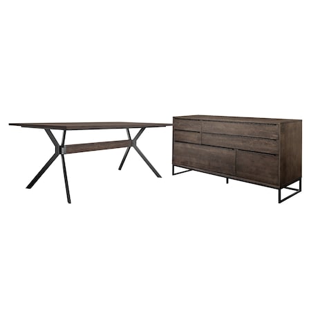 Armen Living Nevada Rustic 2 piece set with Dining Table and Sideboard in Dark Brown SETNVDISMK2A